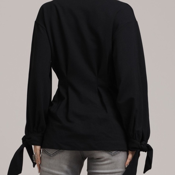 Black Sleeve-Tie Button Up Jacket - Picture 4 of 5